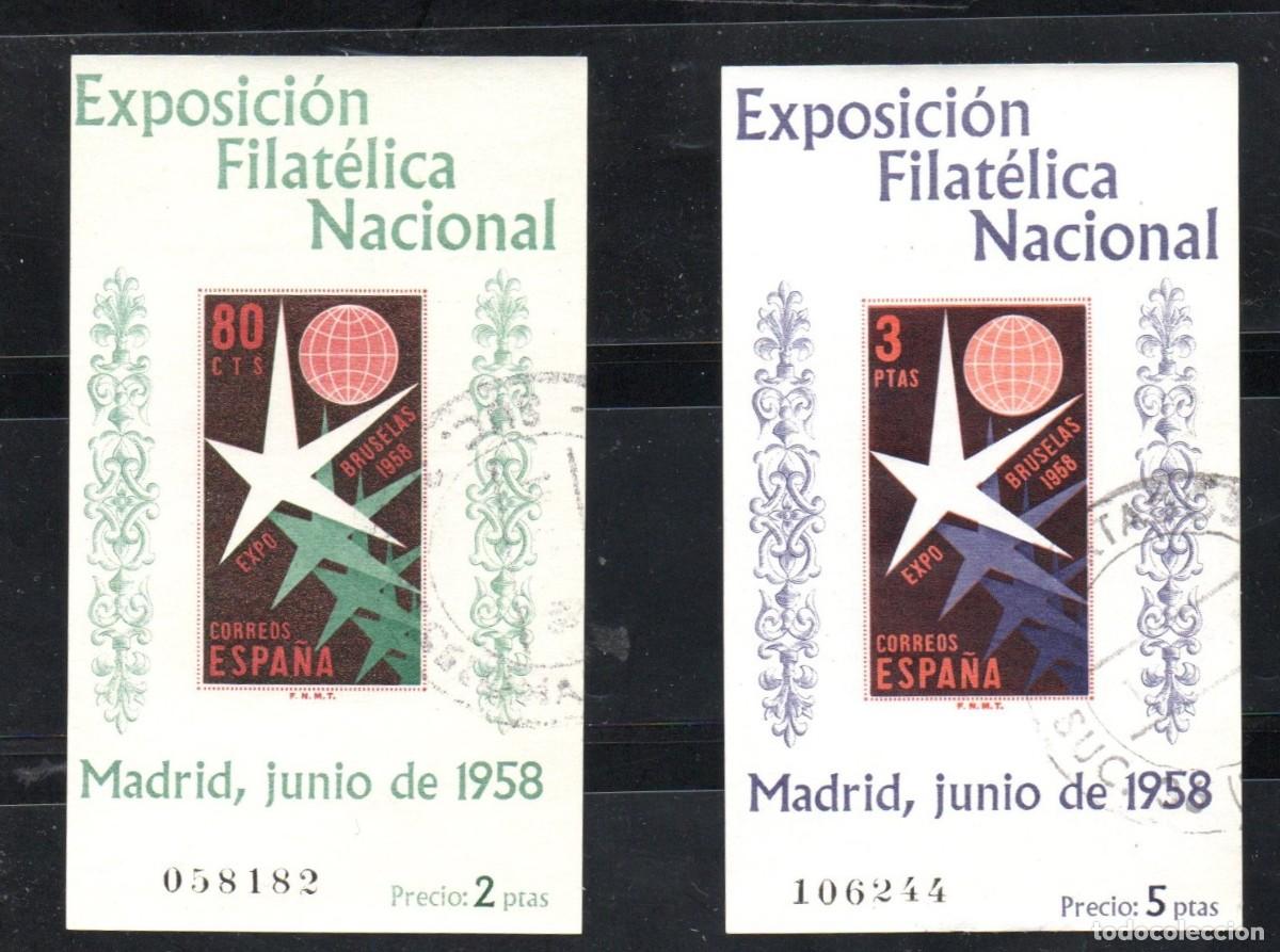 Sellos: EDIFIL 1222 / 1223&ordm; HOJITAS EXPOSICION FILATELICA NACIONAL 1958