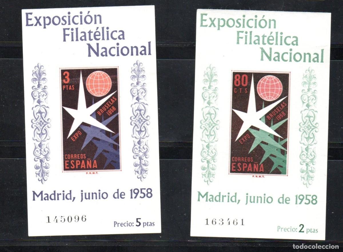 Sellos: EDIFIL 1222 / 1223&ordm; HOJITAS EXPOSICION FILATELICA NACIONAL 1958