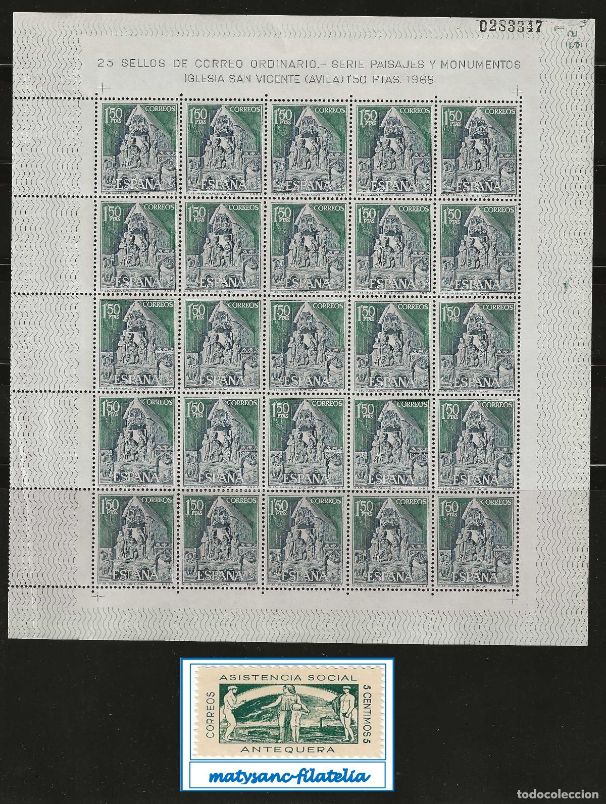 Sellos: ESPA&Ntilde;A 1968. EDIFIL 1877. PLIEGO DE 25 &rdquo;IGLESIA DE SAN VICENTE. &Aacute;VILA&rdquo;. MNH***