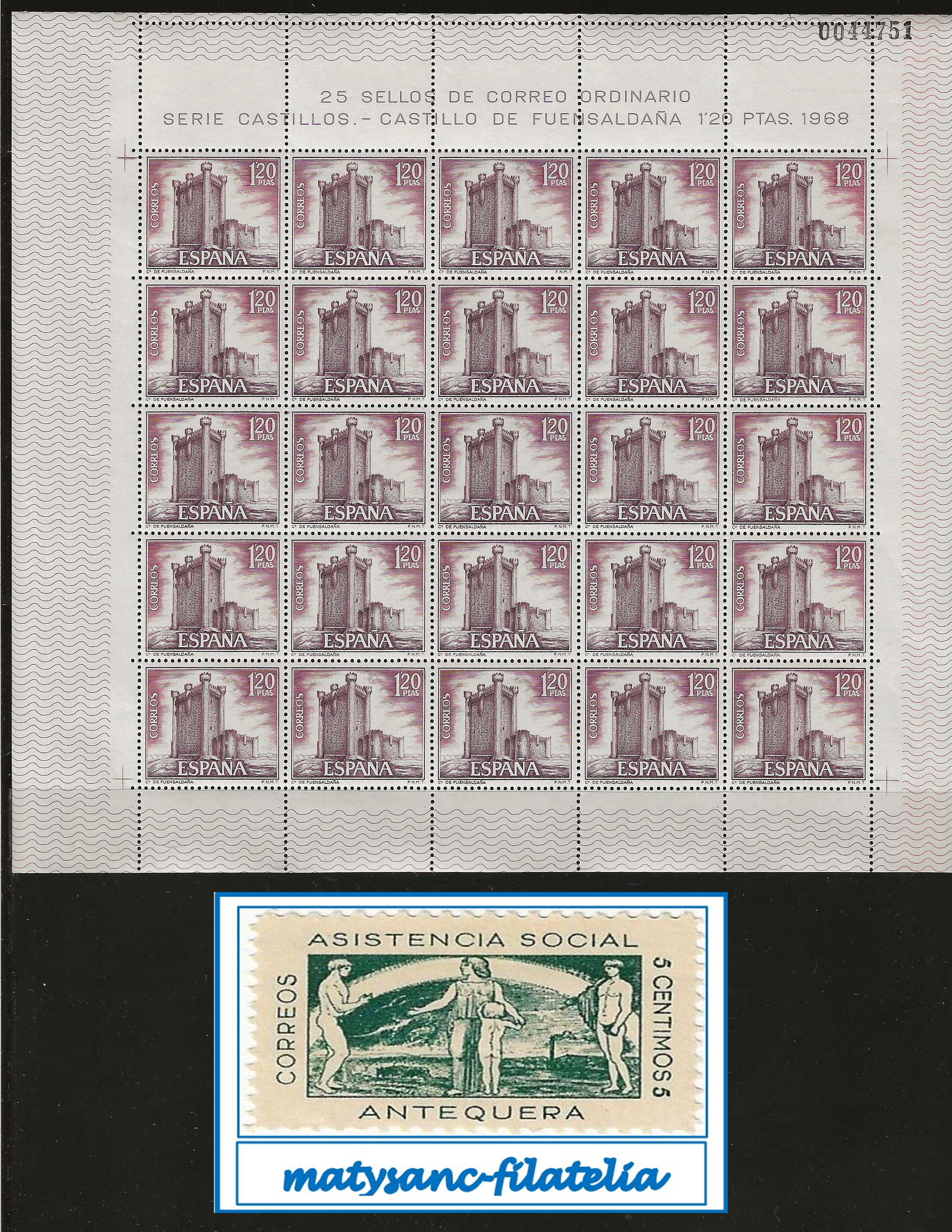 Sellos: ESPA&Ntilde;A 1968. EDIFIL 1881. PLIEGO DE 25 &rdquo;CASTILLO DE FUENSALDA&Ntilde;A. VALLADOLID&rdquo; MNH***