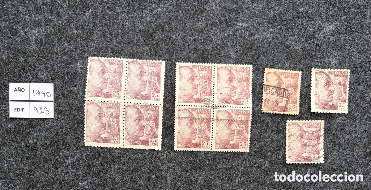 Sellos: Lote sellos Espa&ntilde;a 1940 Edifil 923 Franco 25c usados bloque