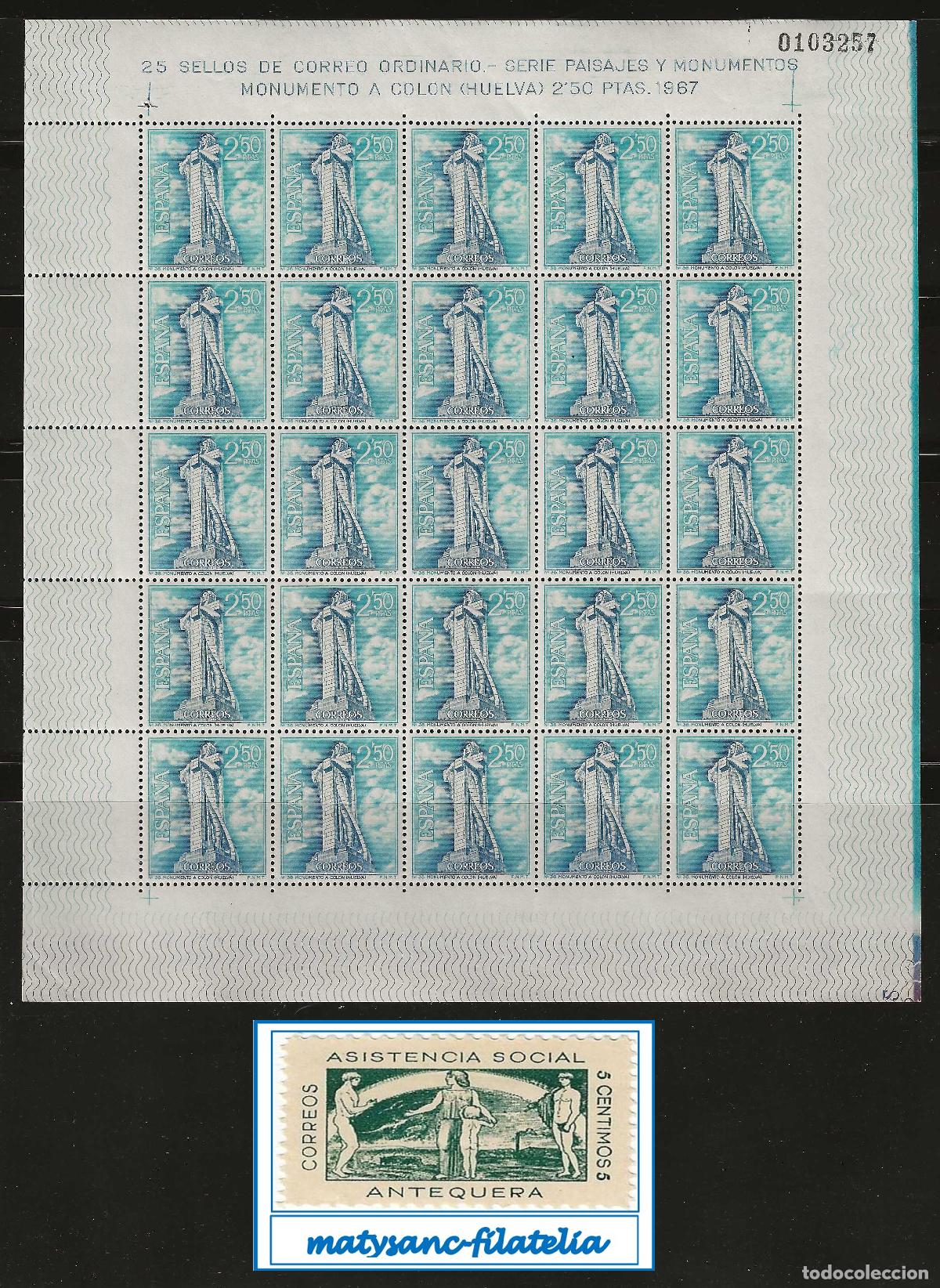 Sellos: ESPA&Ntilde;A 1967. EDIFIL 1805. PLIEGO DE 25 &rdquo;MONUMENTO A COL&Oacute;N. HUELVA&rdquo;. MNH***