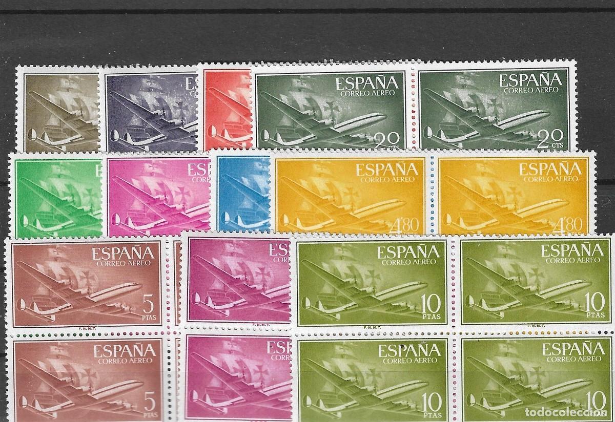 Sellos: Sellos de Espa&ntilde;a A&ntilde;os 1955/56 Carabelas y Aviones Sellos nuevos** en bloque de 4 N&ordm; Edifil 1169/79