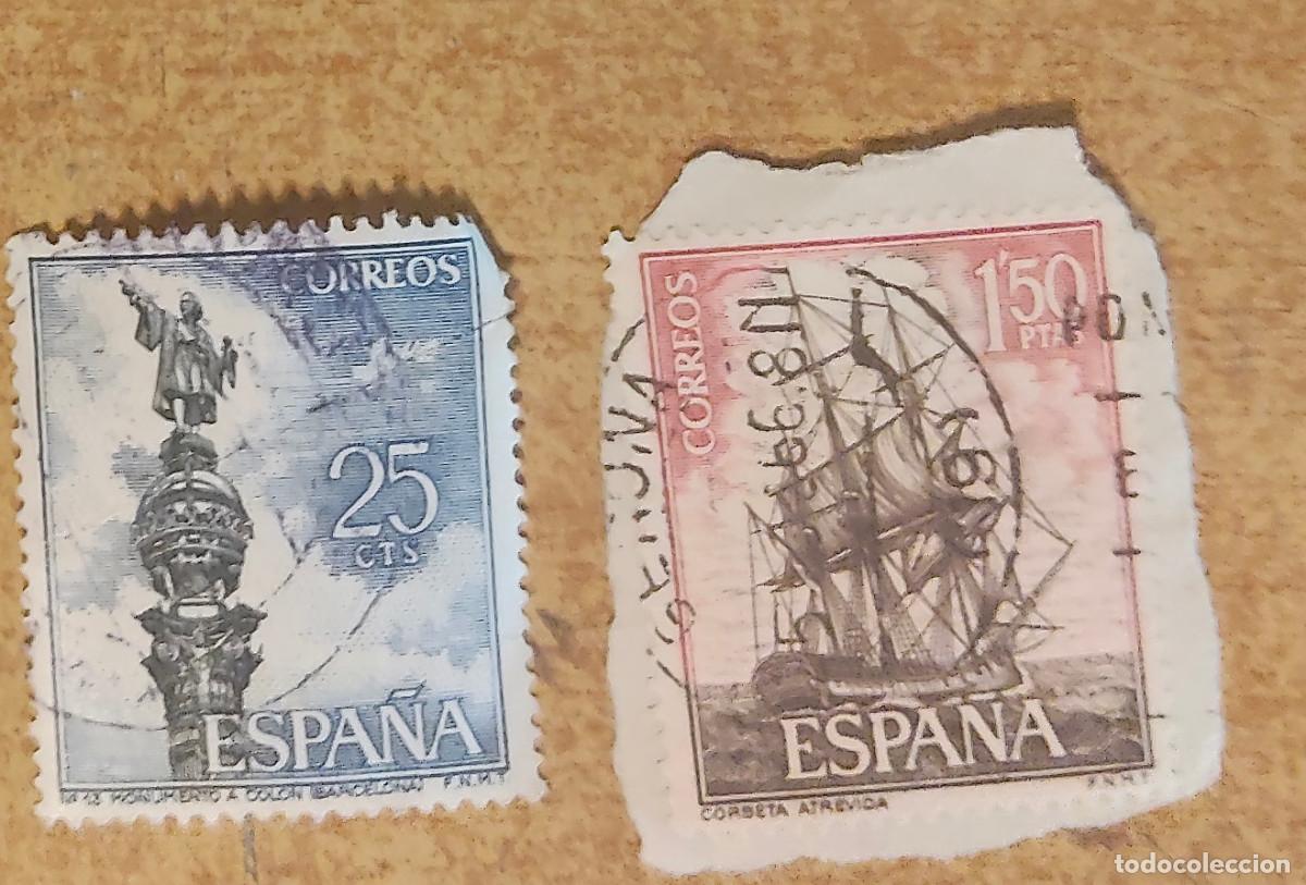 Sellos: 1 sello Espa&ntilde;a 1964 Homenaje a la Marina Espa&ntilde;ola + SELLO ESPA&Ntilde;A. TURISMO (MONUMENTO A COL&Oacute;N) (1965)