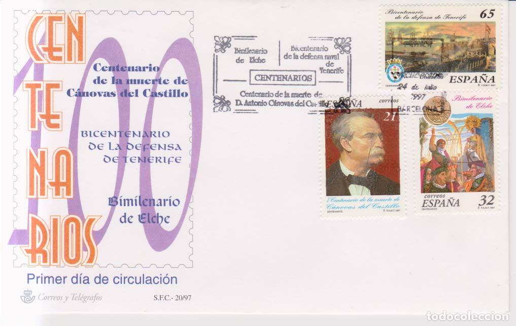 Sellos: 1997 edifil 3498 a 3500 SPD FDC Centenarios Anotnio Canovas del Castillo (E11254)