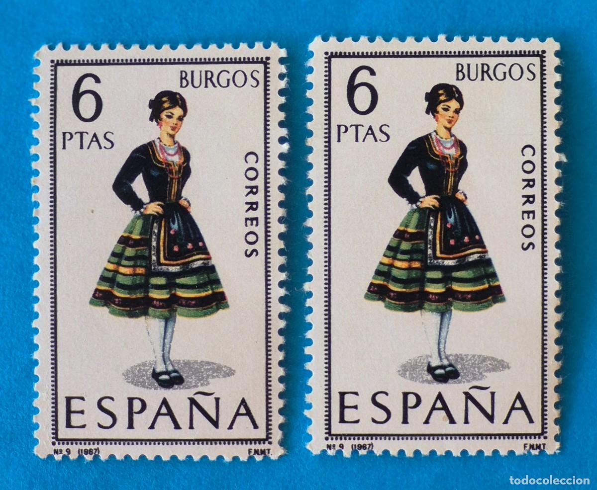 Sellos: TRAJES REGIONALES&ndash; BURGOS n&ordm; 9 - 6 pta.-ESPA&Ntilde;A 1967-EDIFIL 1775 nuevo-lote 2 sellos