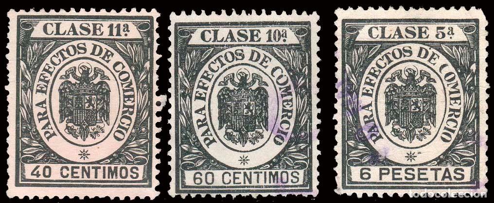 Sellos: Espa&ntilde;a - Fiscales -Timbres Efectos Comercio - Alemany o 207+208+213 - 1954