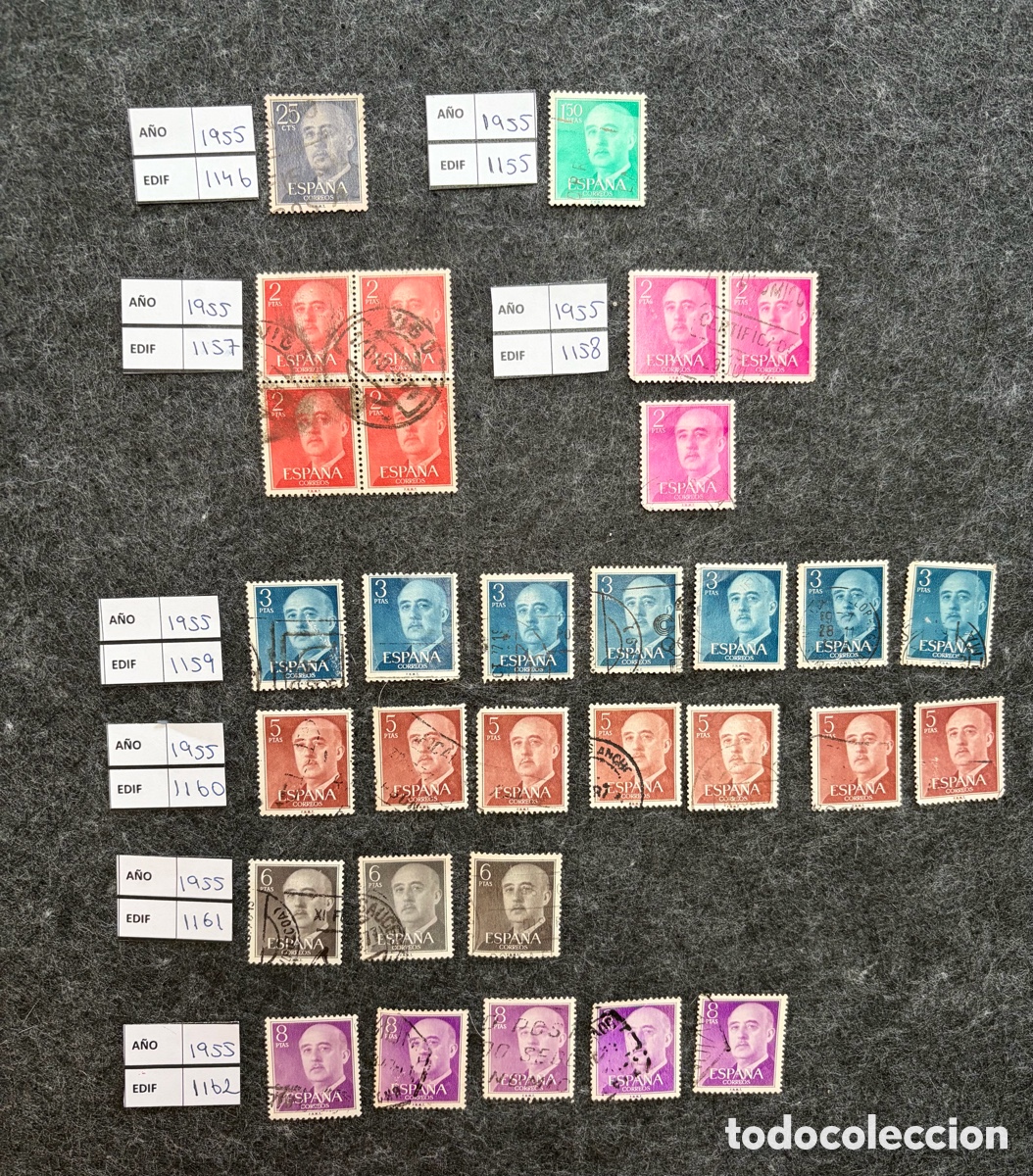 Sellos: Lote sellos Espa&ntilde;a 1955 Edifil 1146/1162 Serie Franco + bloques