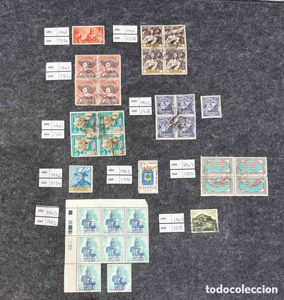 Sellos: Lote sellos Espa&ntilde;a 1961-1963 Edifil 1326/1518 Bloques y conmemorativos