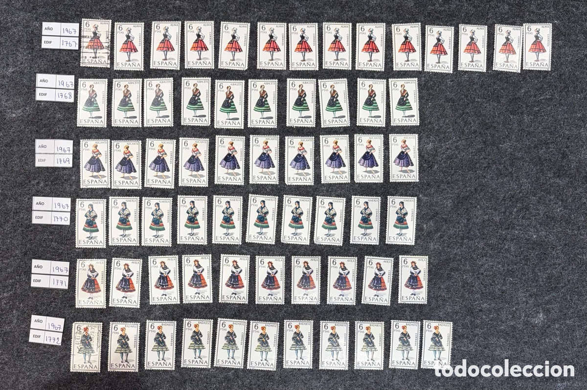 Sellos: Sellos Espa&ntilde;a 1967 Trajes Regionales Edifil 1767/1778 lote grande nuevos