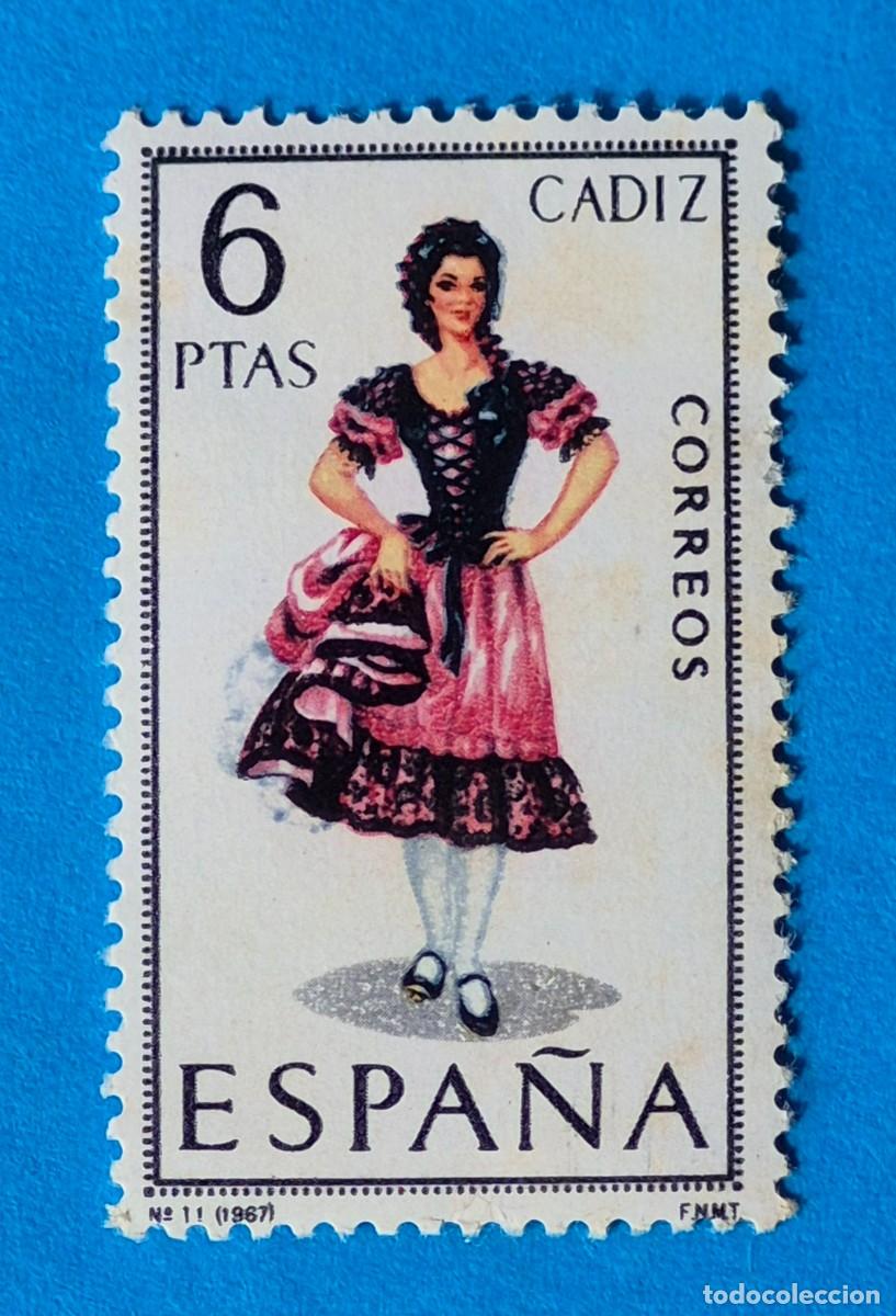Sellos: TRAJES REGIONALES&ndash; C&Aacute;DIZ n&ordm; 11 - 6 pta.-ESPA&Ntilde;A 1967-EDIFIL 1777 nuevo