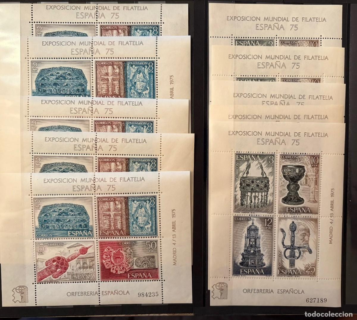 Sellos: ESP244, ESPA&Ntilde;A, SPAIN, A&Ntilde;O 1975, 2252/53, ORFEBRERIA ESPA&Ntilde;A 75. 5 HOJAS-BLOQUE. VER FOTO