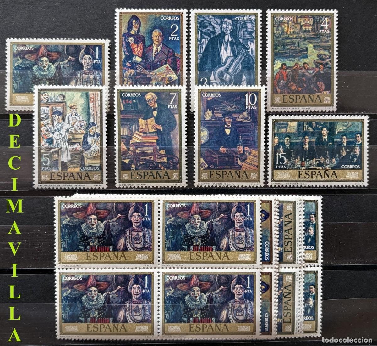 Sellos: ESP270, ESPA&Ntilde;A, SPAIN, A&Ntilde;O 1972, EDIFIL 2077/84, JOSE GUTIERREZ SOLANA, 5 SERIES