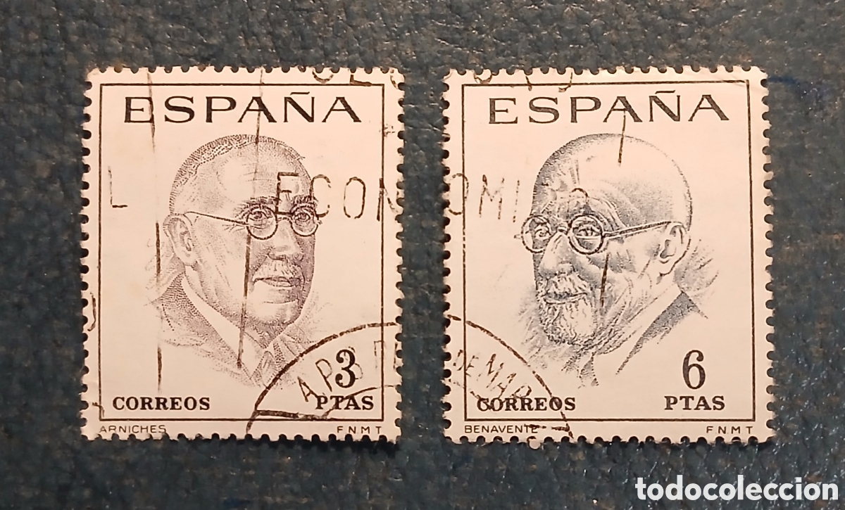 Sellos: 2 sellos Espa&ntilde;a 1966 Literatos espa&ntilde;oles. Arniches y Benavente