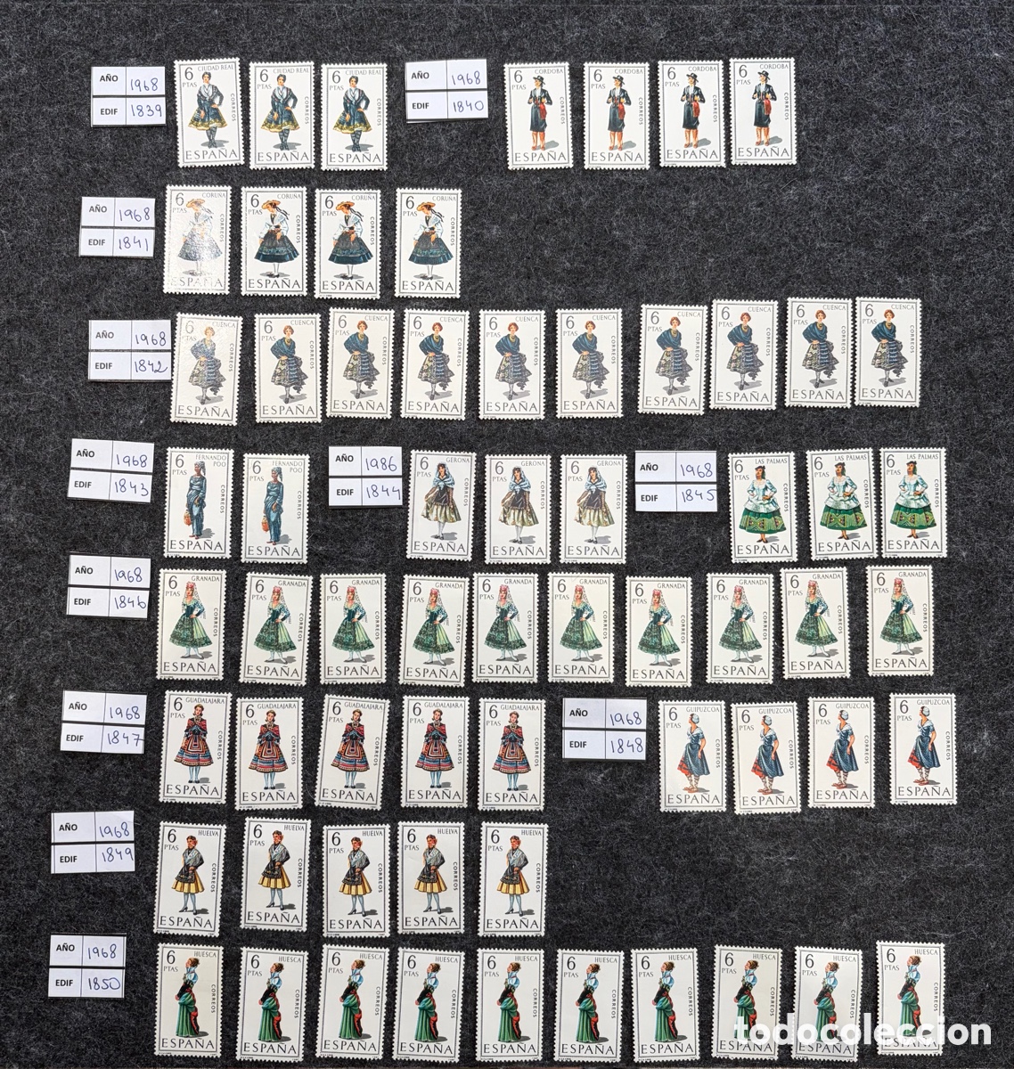 Sellos: T&iacute;tulo (optimizado y corto): 63 sellos Espa&ntilde;a 1968 Trajes Regionales Edifil 1839/1850 MNH