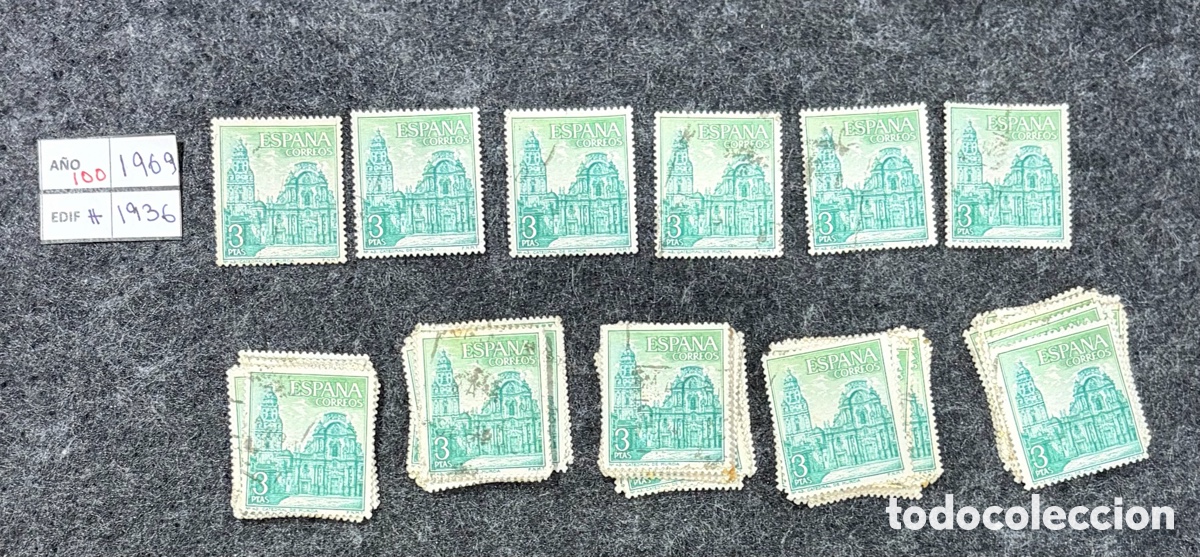 Sellos: 100 sellos Espa&ntilde;a 1969 Edifil 1936 Catedral de Murcia 3 ptas
