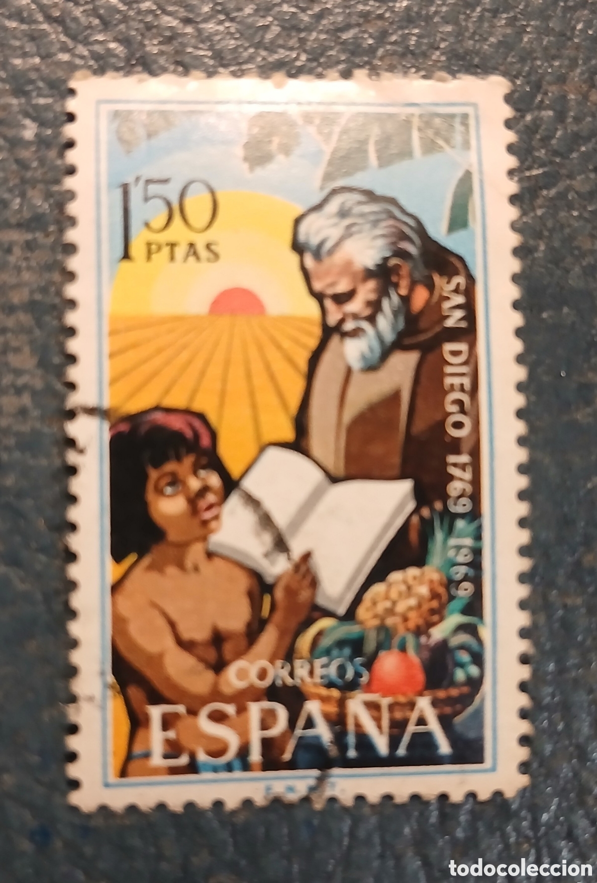 Sellos: 1 sello Espa&ntilde;a 1969 II Centenario Fundaci&oacute;n de San Diego. California
