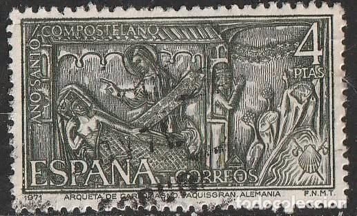 Sellos: Espa&ntilde;a 1971 Edifil 2013 Sello * A&ntilde;o Santo Compostelano Arqueta de Carlomagno Aquigran (Alemania)