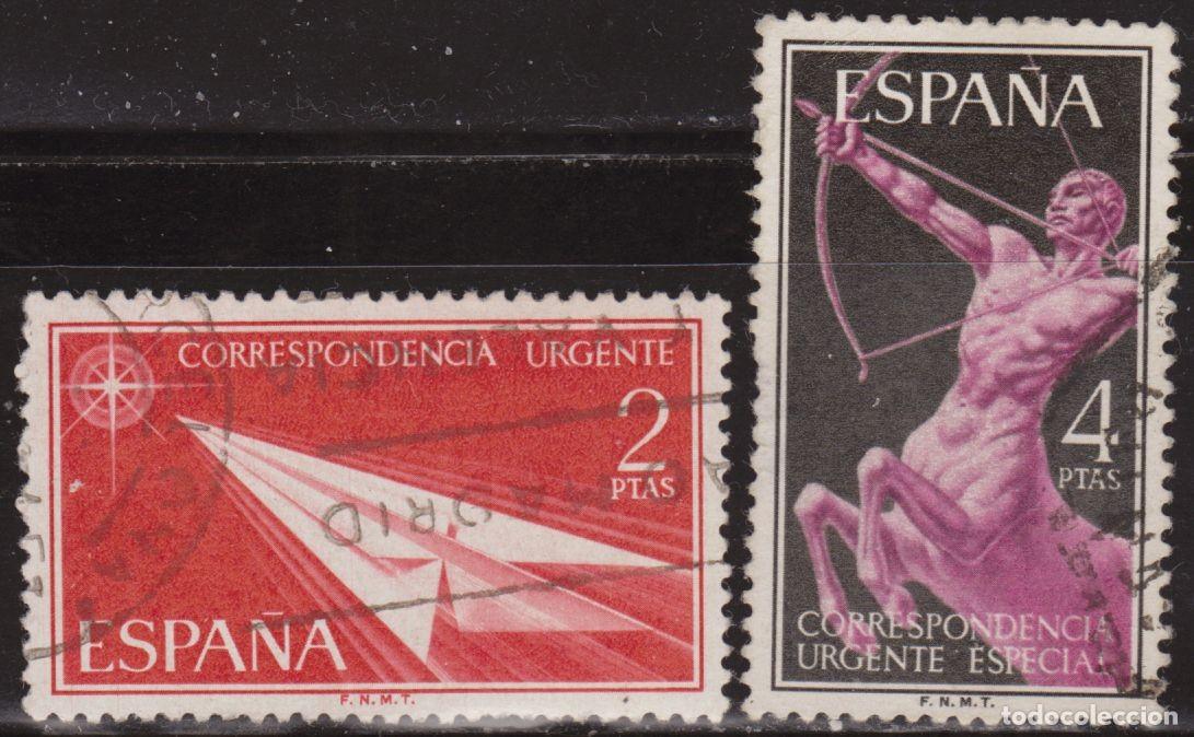 Sellos: Espa&ntilde;a 1956 Edifil 1185/6 Sellos &ordm; Alegor&iacute;as Urgente Centauro y Avion de papel Michel 1071/2 Yvert