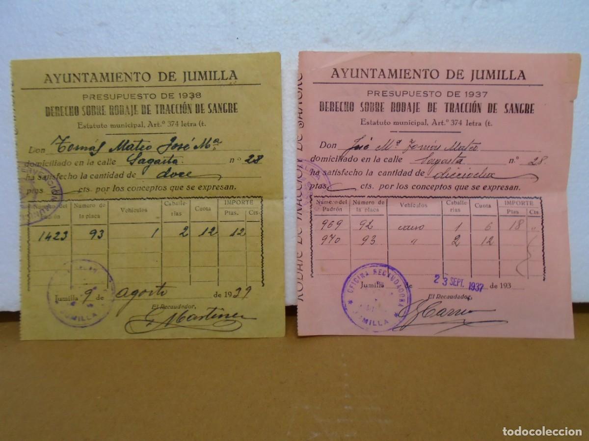 Sellos: JUMILLA(MURCIA)DERECHO SOBRE RODAJE DE TRACCION DE SANGRE 1937-38(GUERRA CIVIL)