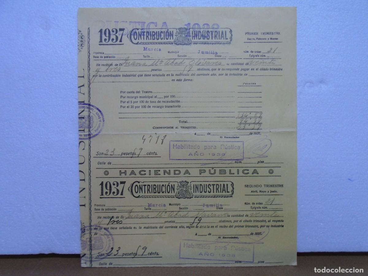 Sellos: JUMILLA(MURCIA)CONTRIBUCION INDUSTRIAL 1937(GUERRA CIVIL)