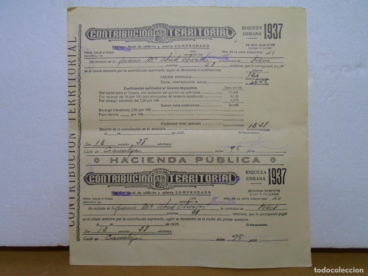 Sellos: JUMILLA(MURCIA)CONTRIBUCION TERRITORIAL 1937(GUERRA CIVIL)