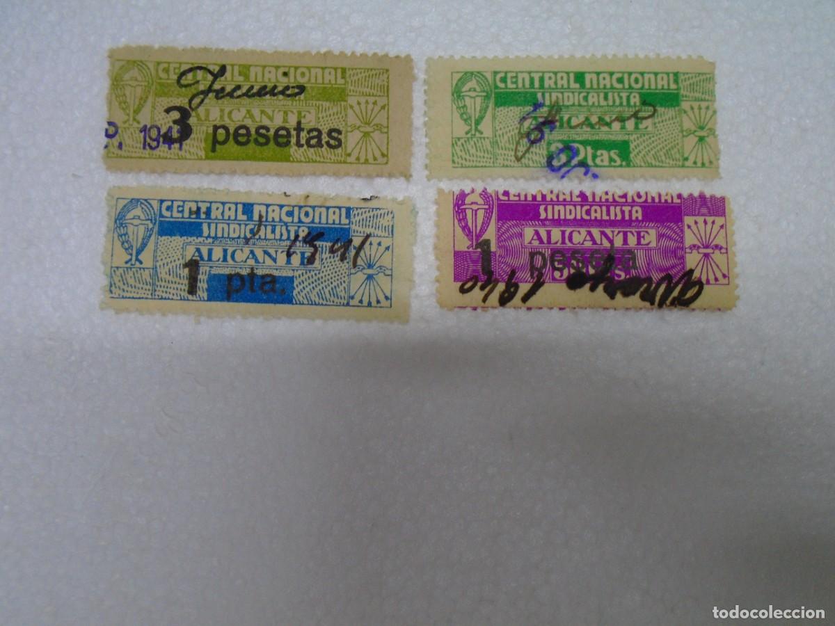 Sellos: ALICANTE. VI&Ntilde;ETAS CENTRAL NACIONAL SINDICALISTA 1 PTA(2) - 3 PTAS(2)