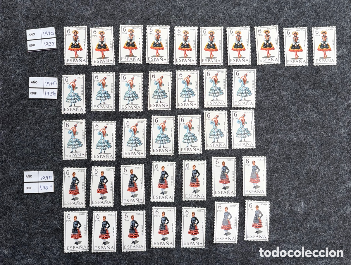 Sellos: Espa&ntilde;a 1970 Lote 38 Sellos NUEVOS Trajes Regionales Edifil 1955 1957