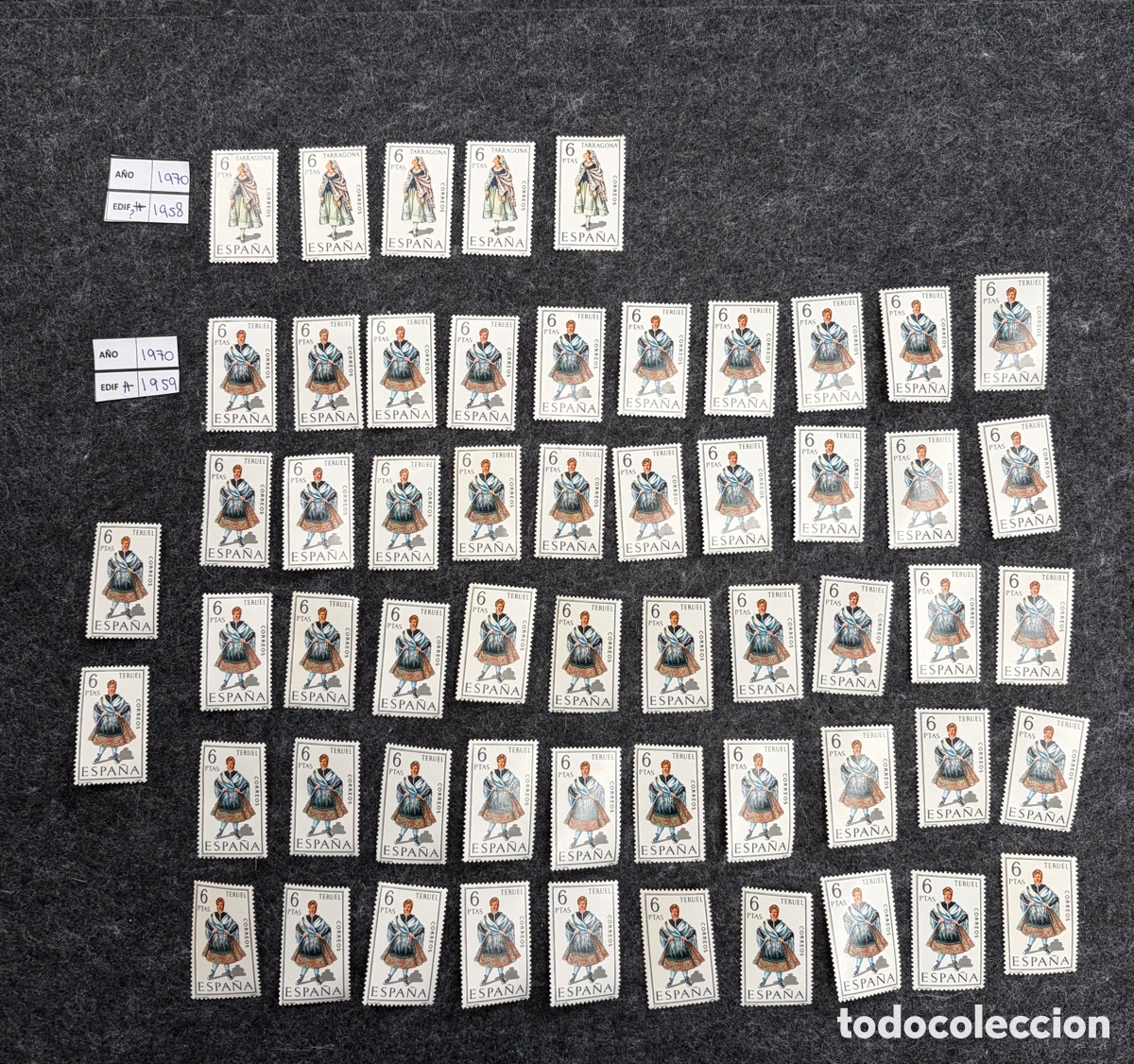 Sellos: Espa&ntilde;a 1970 Lote 57 Sellos NUEVOS Trajes Regionales Edifil 1958 1959