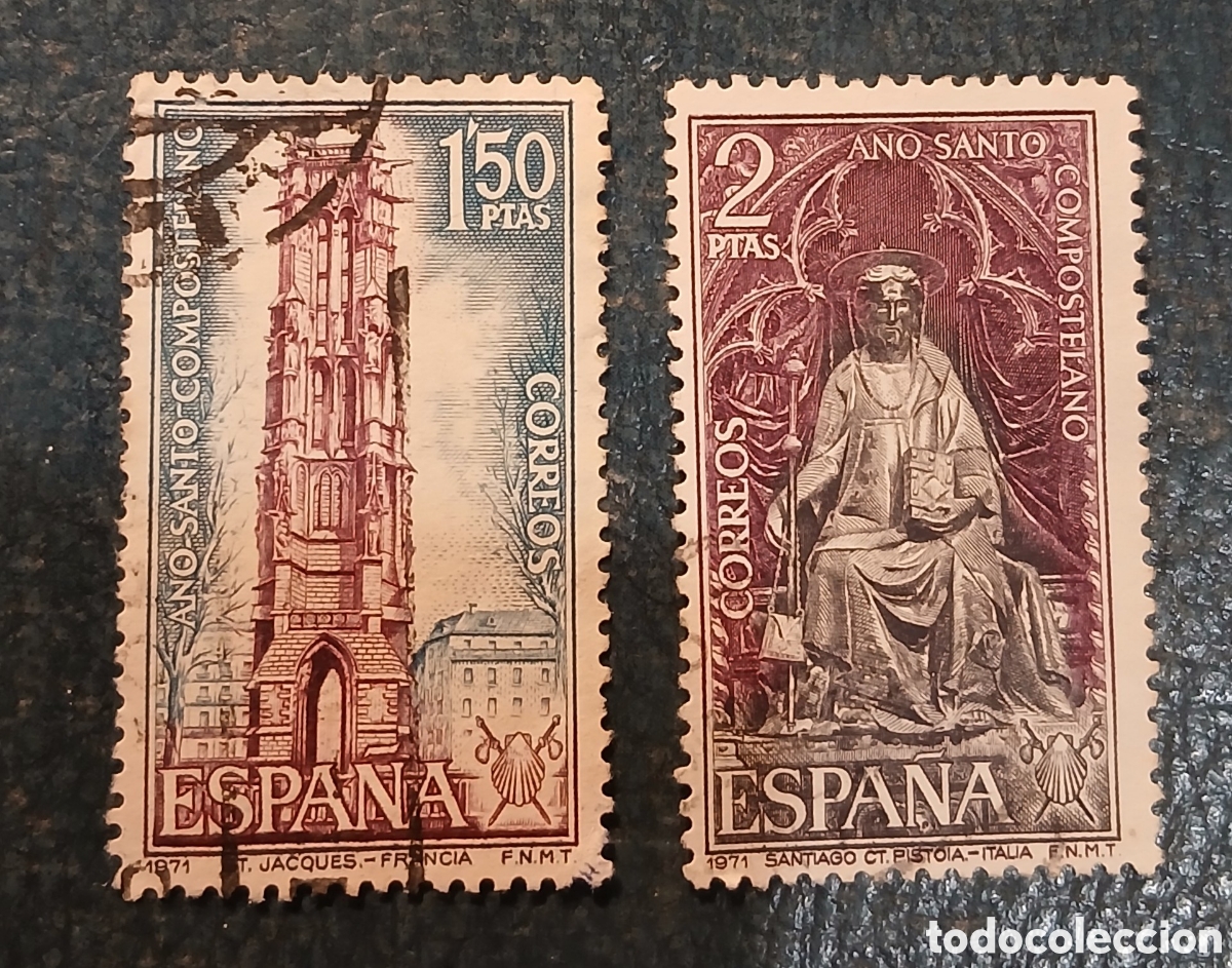 Sellos: 2 sellos Espa&ntilde;a 1971 A&ntilde;o Santo Compostelano - Foto 1