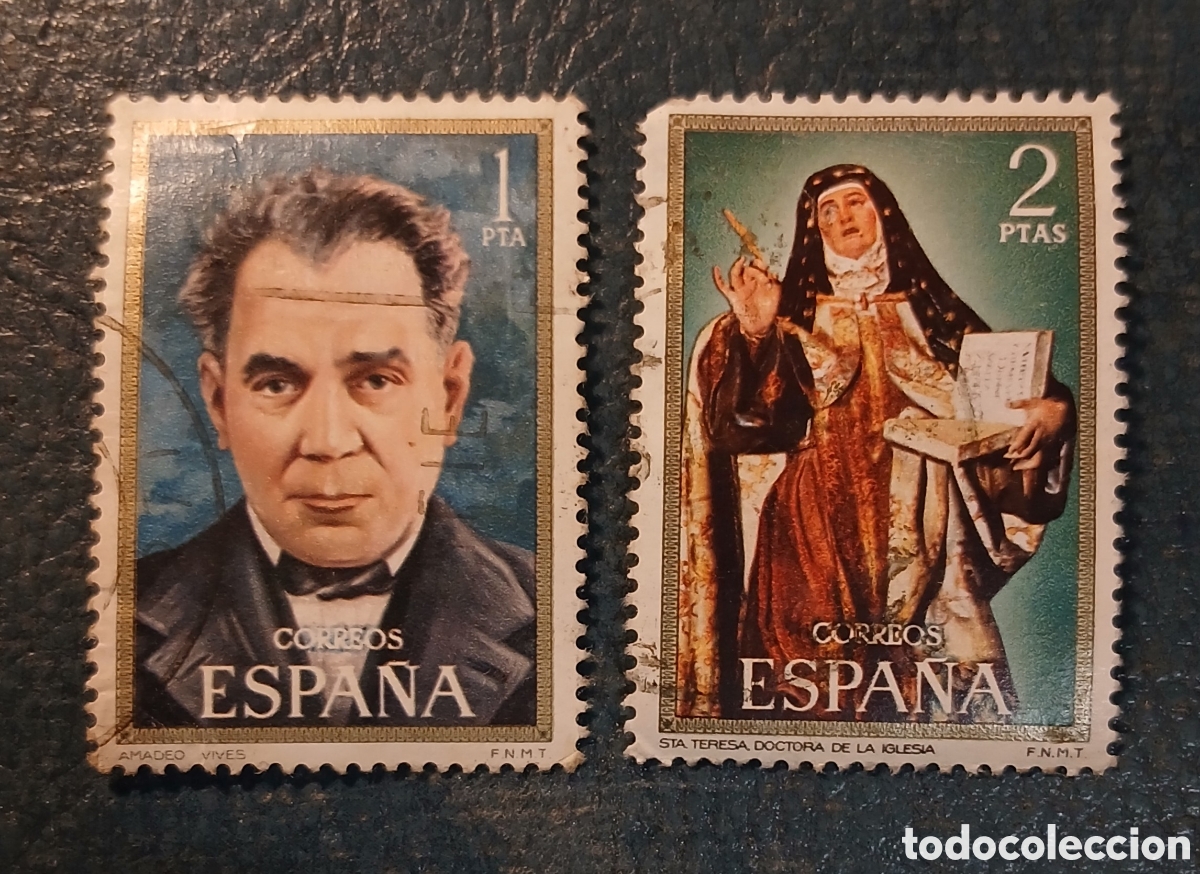 Sellos: 2 sellos Espa&ntilde;a 1971 Centenarios. Amadeo Vives y Santa Teresa de Jes&uacute;s