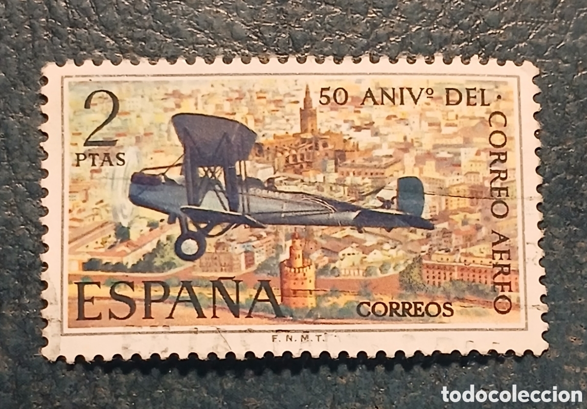 Sellos: 1 sello Espa&ntilde;a 1971 L Aniversario del correo a&eacute;reo. De Havilland DH-9