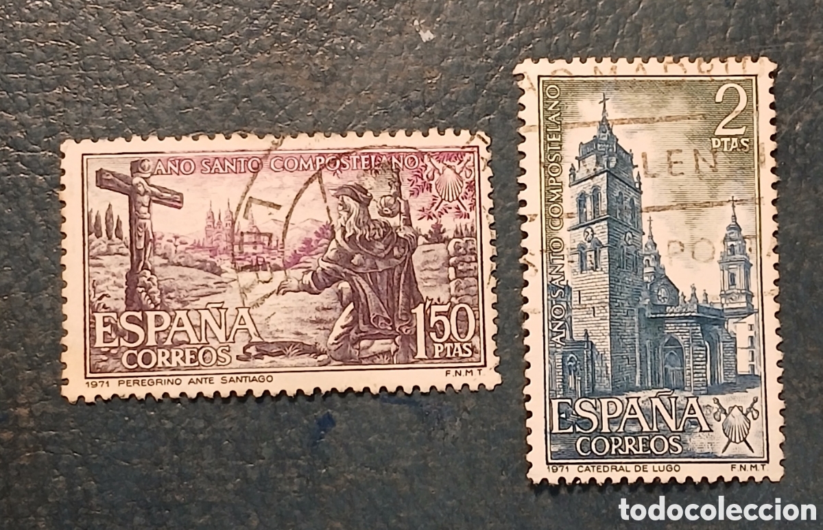 Sellos: 2 sellos Espa&ntilde;a 1971 A&ntilde;o Santo Compostelano. - Foto 1