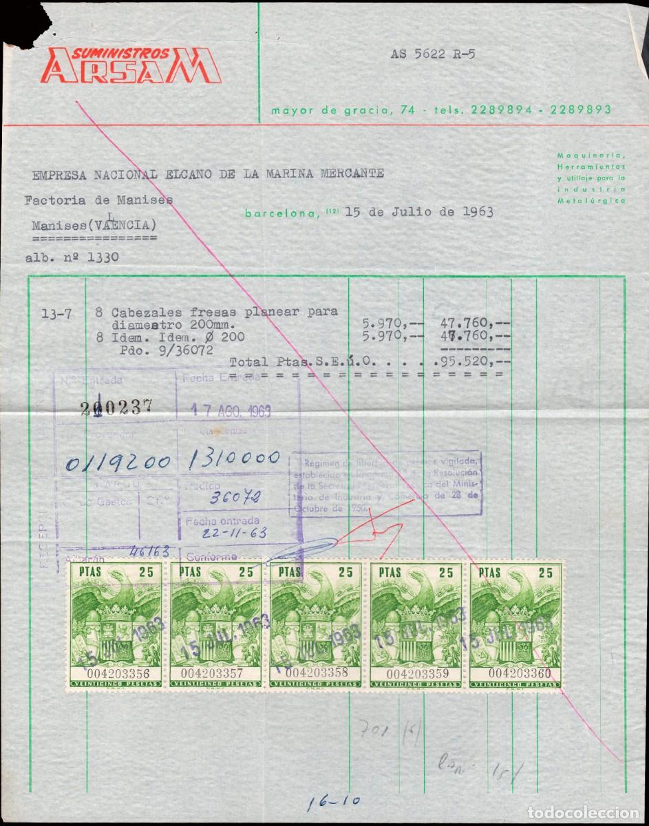 Sellos: Espa&ntilde;a - Fiscales - P&oacute;lizas - Alemany o 701 Tira 5 - 1963 - Documento