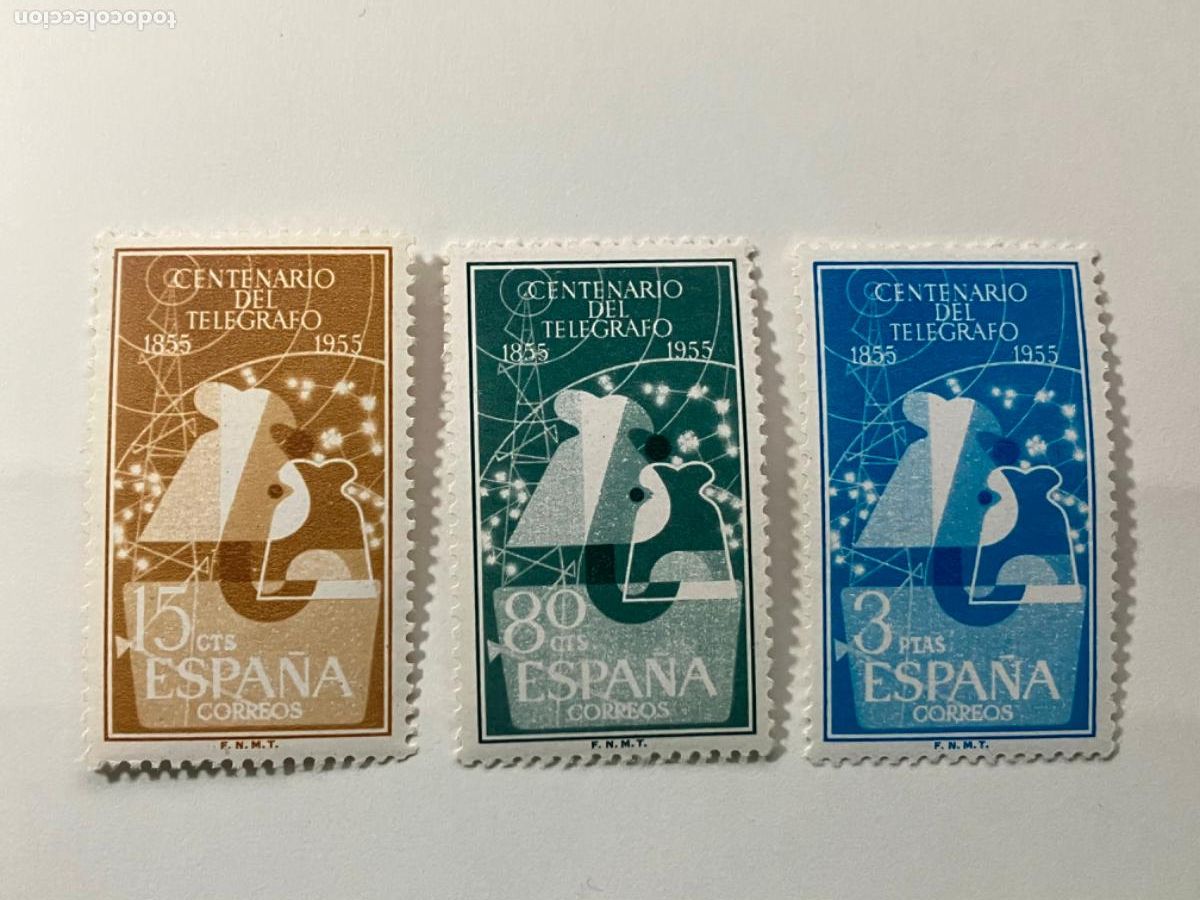 Sellos: Espa&ntilde;a - Sellos nuevos 1955 - Centenario Tel&eacute;grafo - Perfectos - Edifil 1180 1182