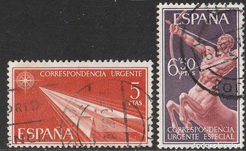 Sellos: Espa&ntilde;a 1966 Edifil 1765/6 Sellos &ordm; Correspondencia Urgente Alegorias Centauro y Avion Papel Mi1660/1