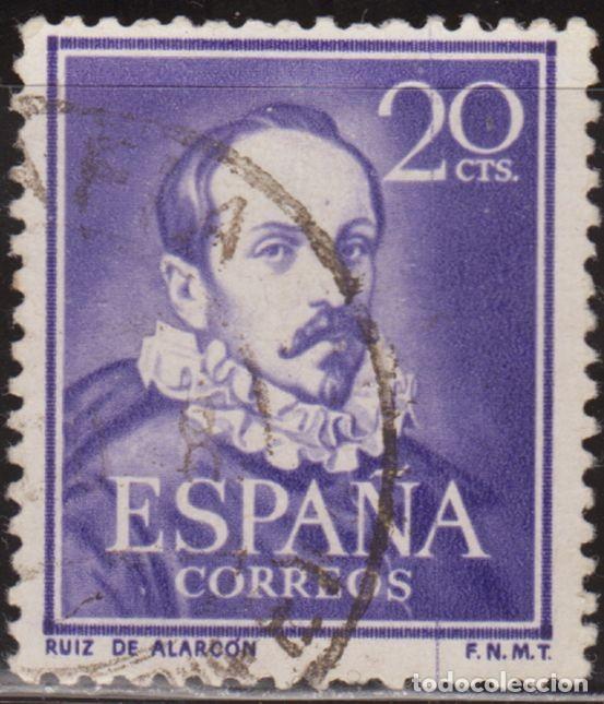 Sellos: Espa&ntilde;a 1950 Edifil 1074 Sello &ordm; Literatos Juan Ruiz de Alarcon y Mendoza Michel 974 Yvert 801 Spain
