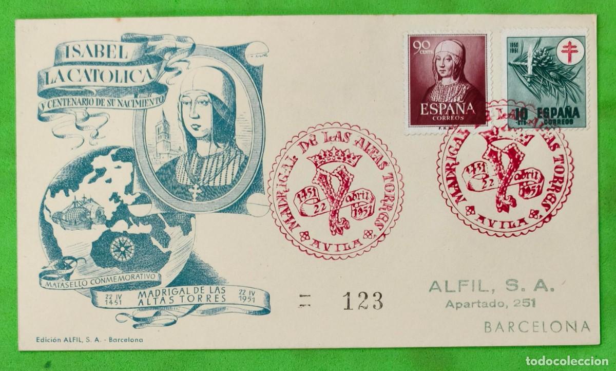 Sellos: 1951.- MADRIGAL DE LAS ALTAS TORRES (AVILA) A BARCELONA