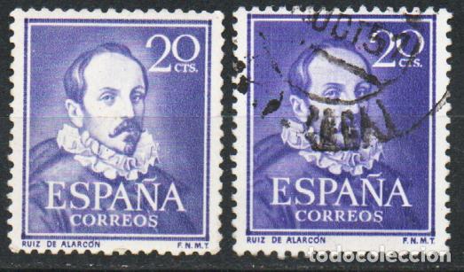 Sellos: EDIFIL 1074, RUIZ DE ALARCON, USADO ERROR/VARIEDAD CARA BLANCA, SE ENVIAN LOS DOS SELLOS