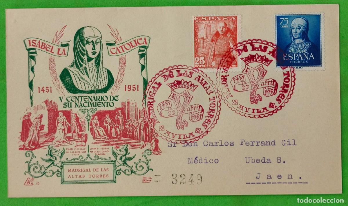 Sellos: 1951.- MADRIGAL DE LAS ALTAS TORRES (AVILA) A BARCELONA