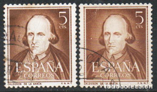 Sellos: EDIFIL 1071, CALDERON DE LA BARCA, USADO ERROR/VARIEDAD CARA BLANCA, SE ENVIAN LOS DOS SELLOS