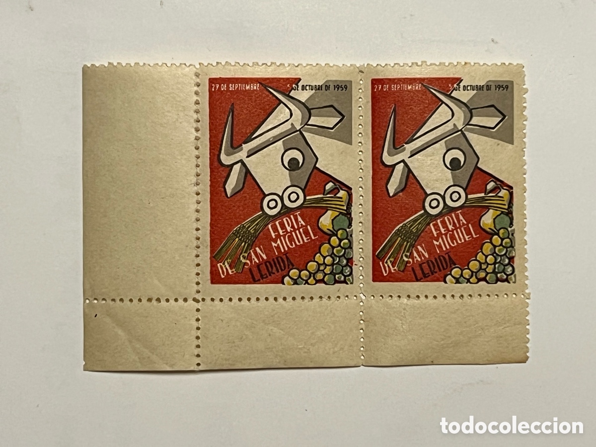 Sellos: L&Eacute;RIDA. Espa&ntilde;a - Vi&ntilde;etas 1959 - Lerida - Feria de San Miguel - Bloque de 2