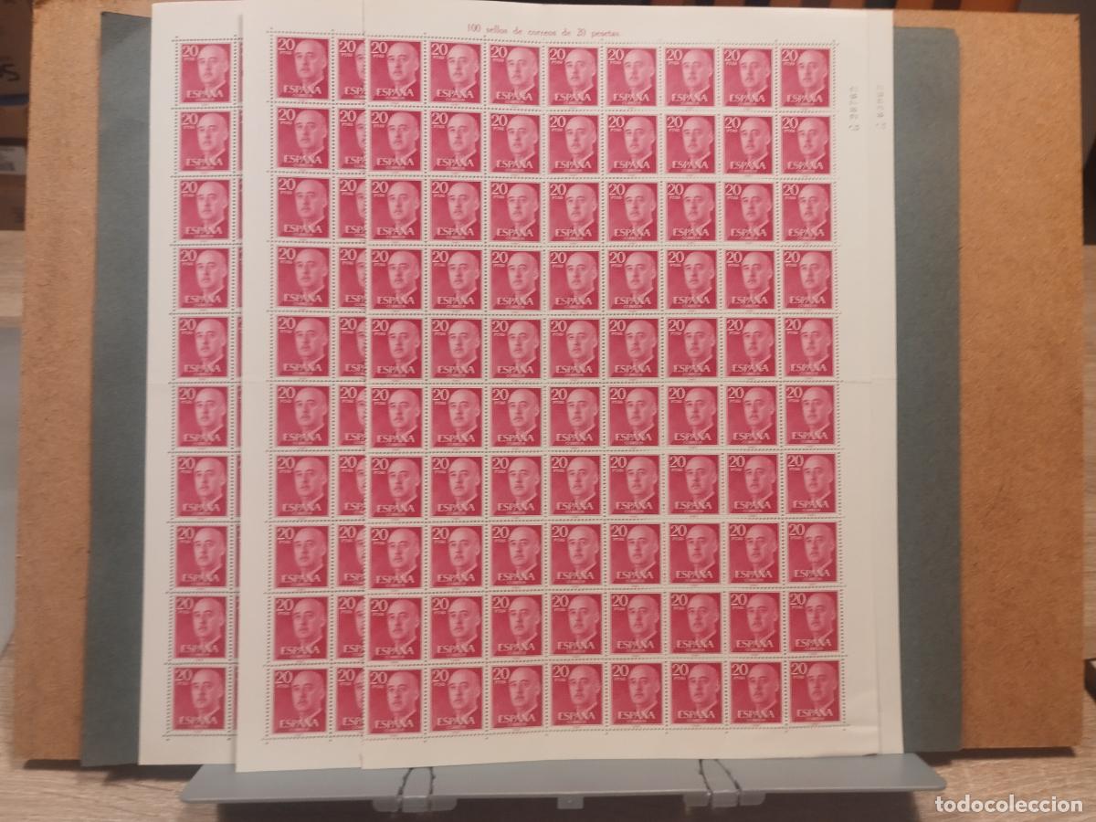 Stamps: ESPA&Ntilde;A. EDIFIL 2228. FRANCISCO FRANCO. 20 PTAS ROJO GRANATE. 280 SELLOS EN PLIEGOS Y BLOQUES