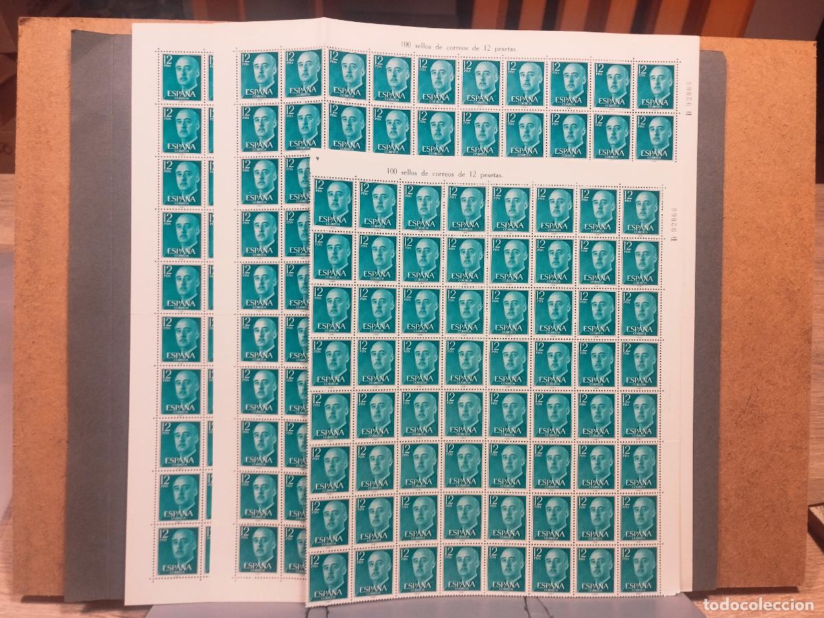 Sellos: ESPA&Ntilde;A. EDIFIL 2227. FRANCISCO FRANCO 12 PTAS VERDE. 264 SELLOS EN PLIEGOS Y BLOQUES