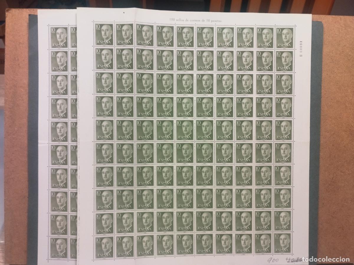 Stamps: ESPA&Ntilde;A. EDIFIL 1163. FRANCISCO FRANCO 10 PTAS. VERDE AMARILLO. 270 SELLOS EN PLIEGOS Y BLOQUES