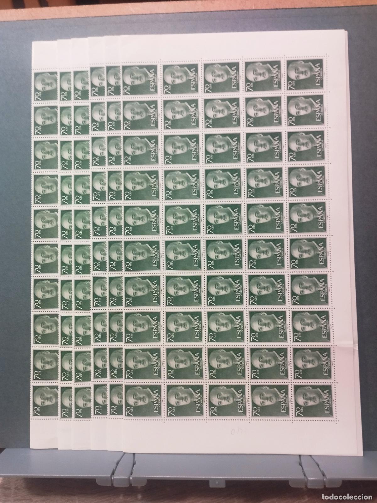 Selos: ESPA&Ntilde;A. EDIFIL 1151. FRANCISCO FRANCO 70 CTS. VERDE CLATO. 600 SELLOS EN PLIEGOS