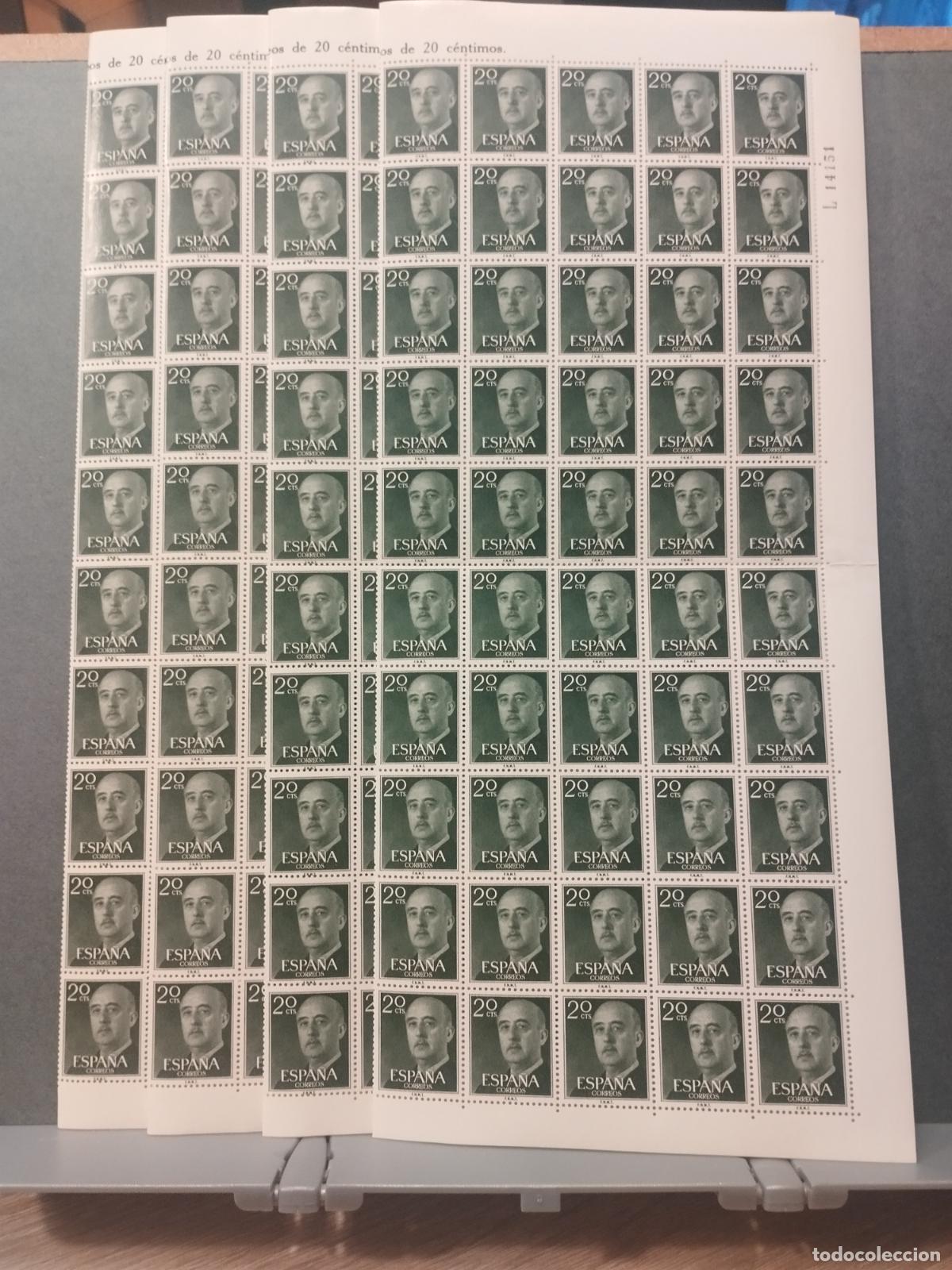 Francobolli: ESPA&Ntilde;A. EDIFIL 1145. FRANCISCO FRANCO. 20 CTS. VERDE BRONCE. 400 SELLOS EN PLIEGOS. HAY 2 TONALIDADE