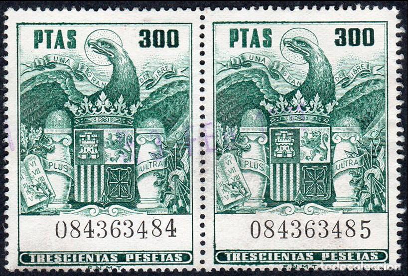 Sellos: Espa&ntilde;a - Fiscales - P&oacute;lizas - Alemany o 727 Pareja - 1973/82 - 300 Ptas.