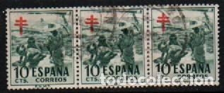 Sellos: EDIFIL 1104, PRO TUBERCULOSOS, CUADRO DE SOROLLA, USADO EN TIRA DE TRES