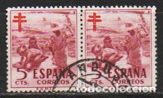 Sellos: EDIFIL 1103, PRO TUBERCULOSOS 1951, NI&Ntilde;OS EN LAPLAYA, SOROLLA, USADO PAREJA, MATASELLO ANDUJAR -JAEN